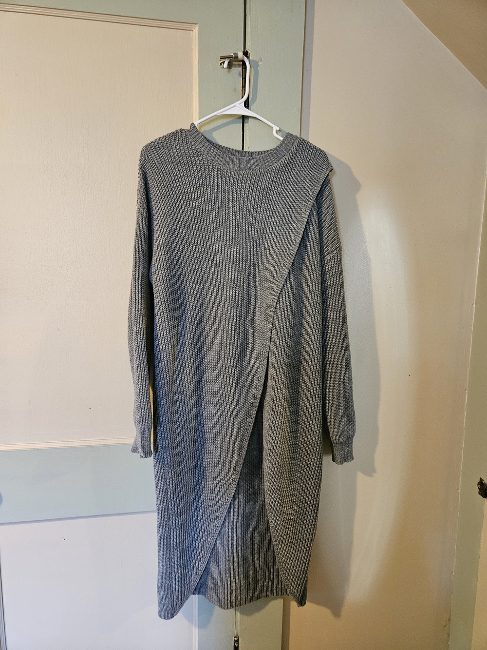 Grey Knit Long Sleeve Wrap Dress
